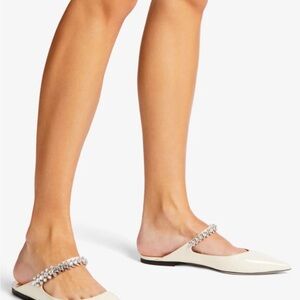 Crystal Strap Cream Pointed-Toe Mule